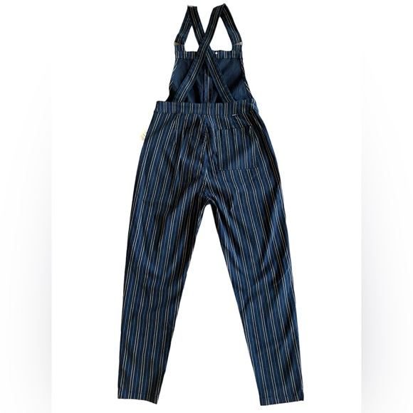 NWT RVCA Overland Striped Black Overalls w Stretch MSRP $85 Front Zip Tapered - Picture 7 of 15